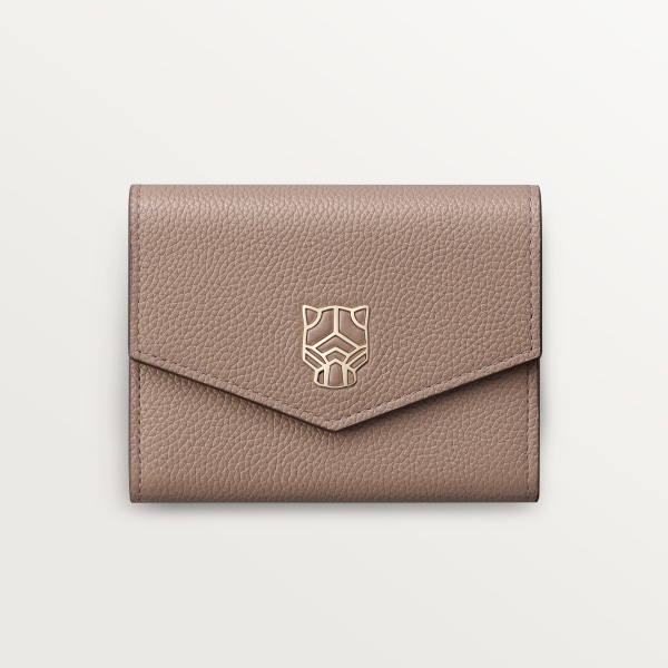 Mini wallet, Panthère Graphique de Cartier Clay-coloured grained calfskin, golden finish