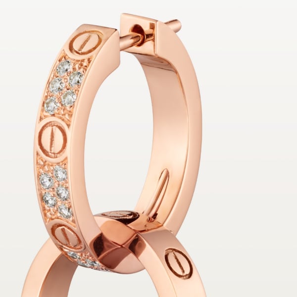 Love earrings, transformable, semi-paved Rose gold, diamonds
