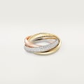 Trinity ring, classic model, semi-paved White gold, yellow gold, rose gold, diamonds