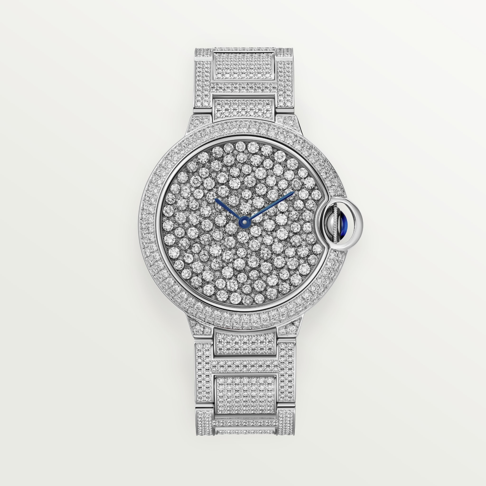 Ballon Bleu de Cartier watch37 mm, automatic mechanical movement, white gold, diamonds, metal bracelet