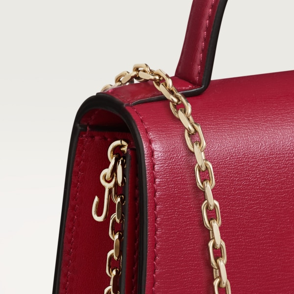 Chain bag micro model, Panthère de Cartier Cherry red calfskin, golden finish