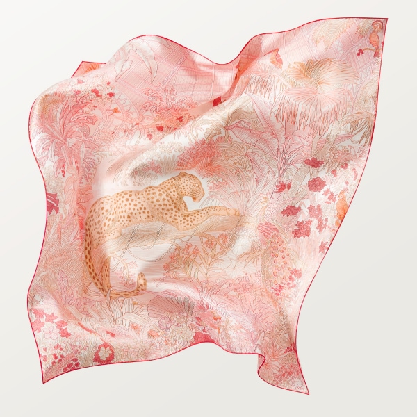 90 Scarf, Panther greenhouse Cherry red silk twill