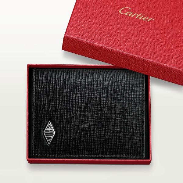 Cartier Losange系列4信用卡皮夹 黑色粒纹小牛皮，黑色珐琅和镀钯饰面