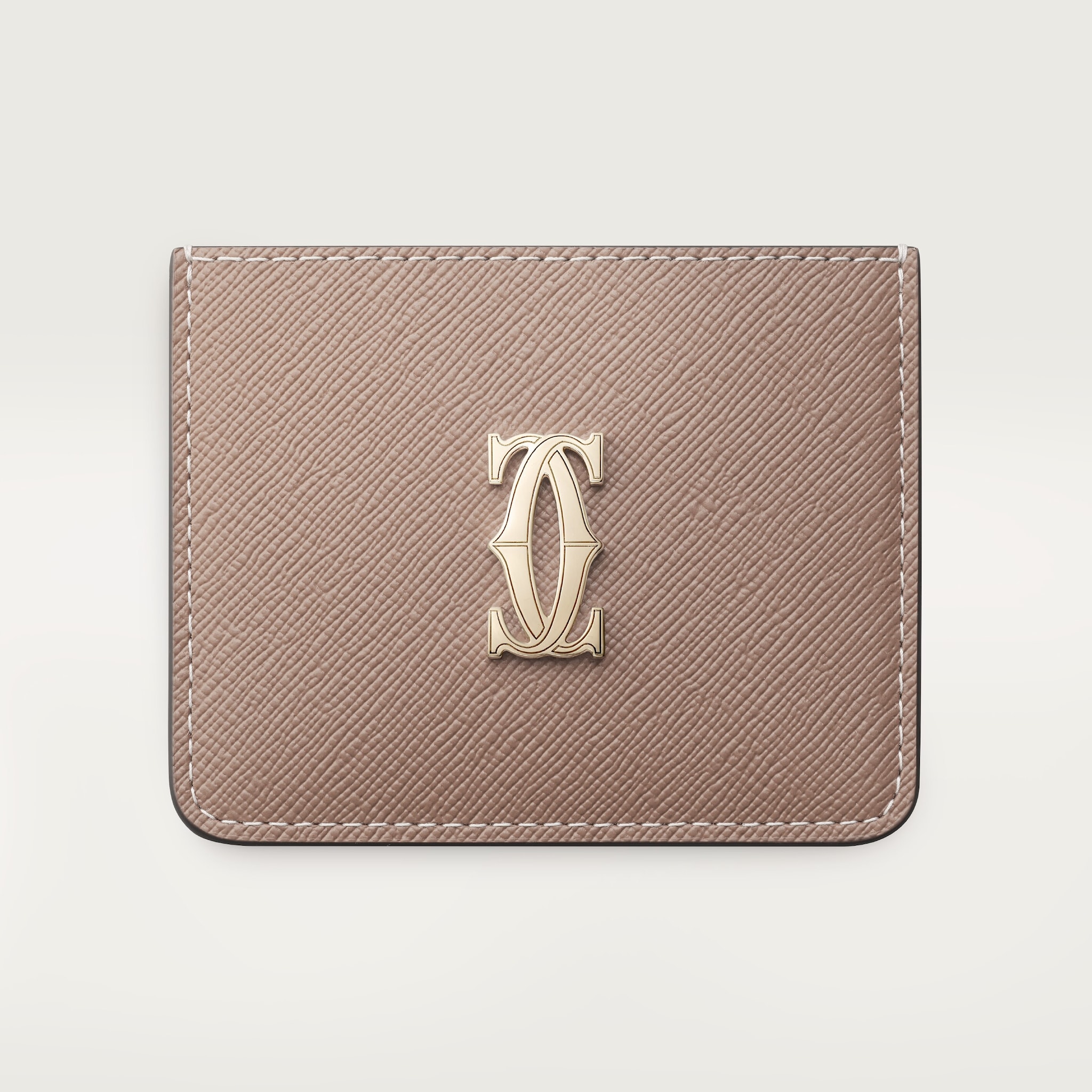Simple Card Holder, C de CartierClay-coloured textured calfskin, golden finish
