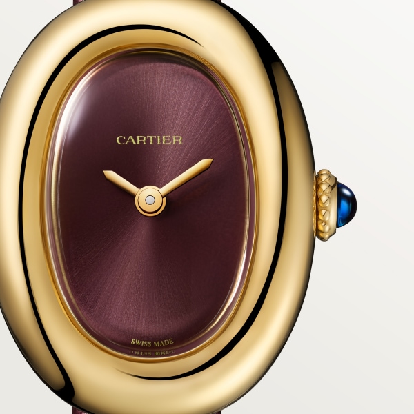 Baignoire watch Mini model, quartz movement, yellow gold, leather
