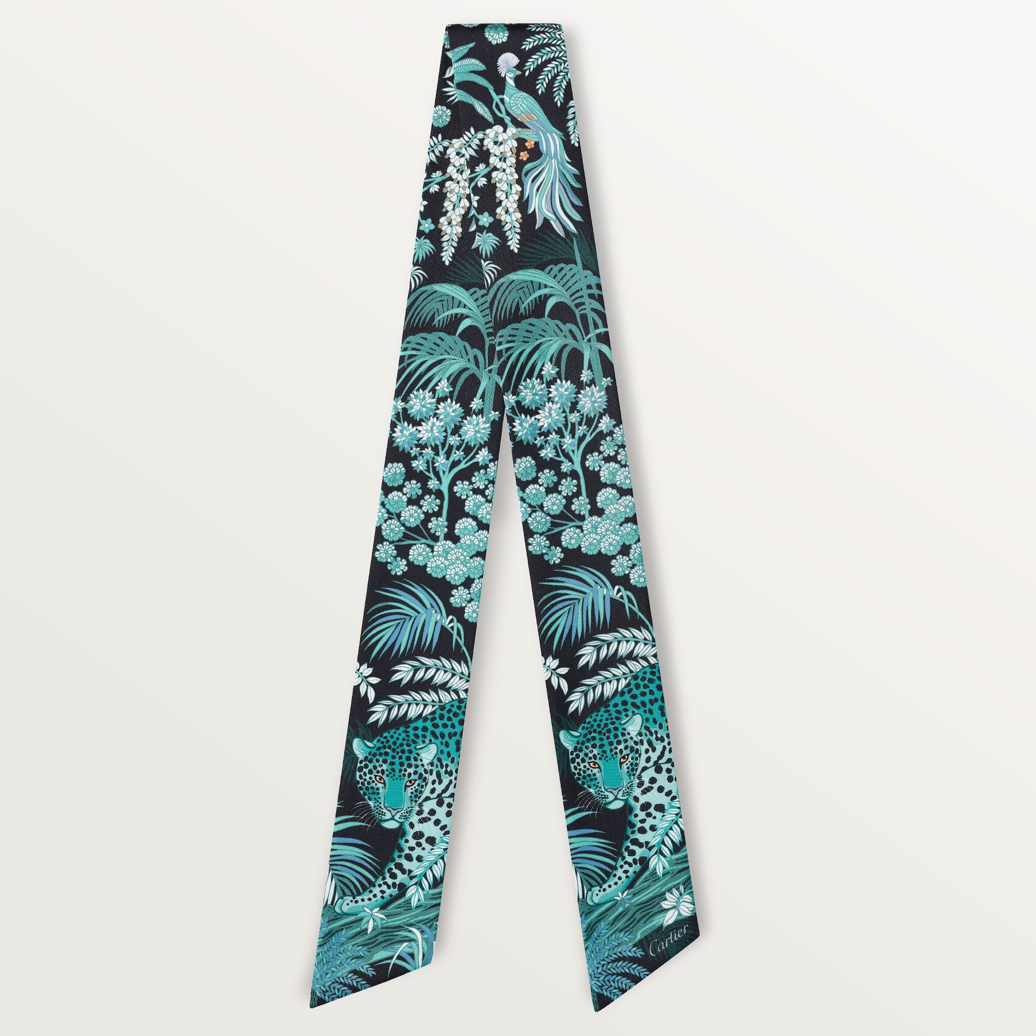 Scarf Black and petrol blue silk twill