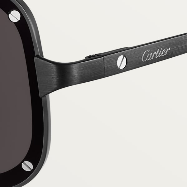 Santos de Cartier Sunglasses Smooth and brushed black PVD-finish metal, black lenses