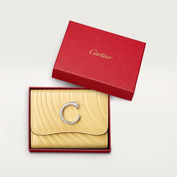 Panthère C de Cartier系列迷你皮夹 明黄色小牛皮，浮雕“Cartier”标识，镀钯饰面