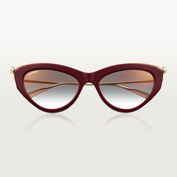 Panthère de Cartier Sunglasses Smooth golden-finish metal, burgundy acetate, grey lenses