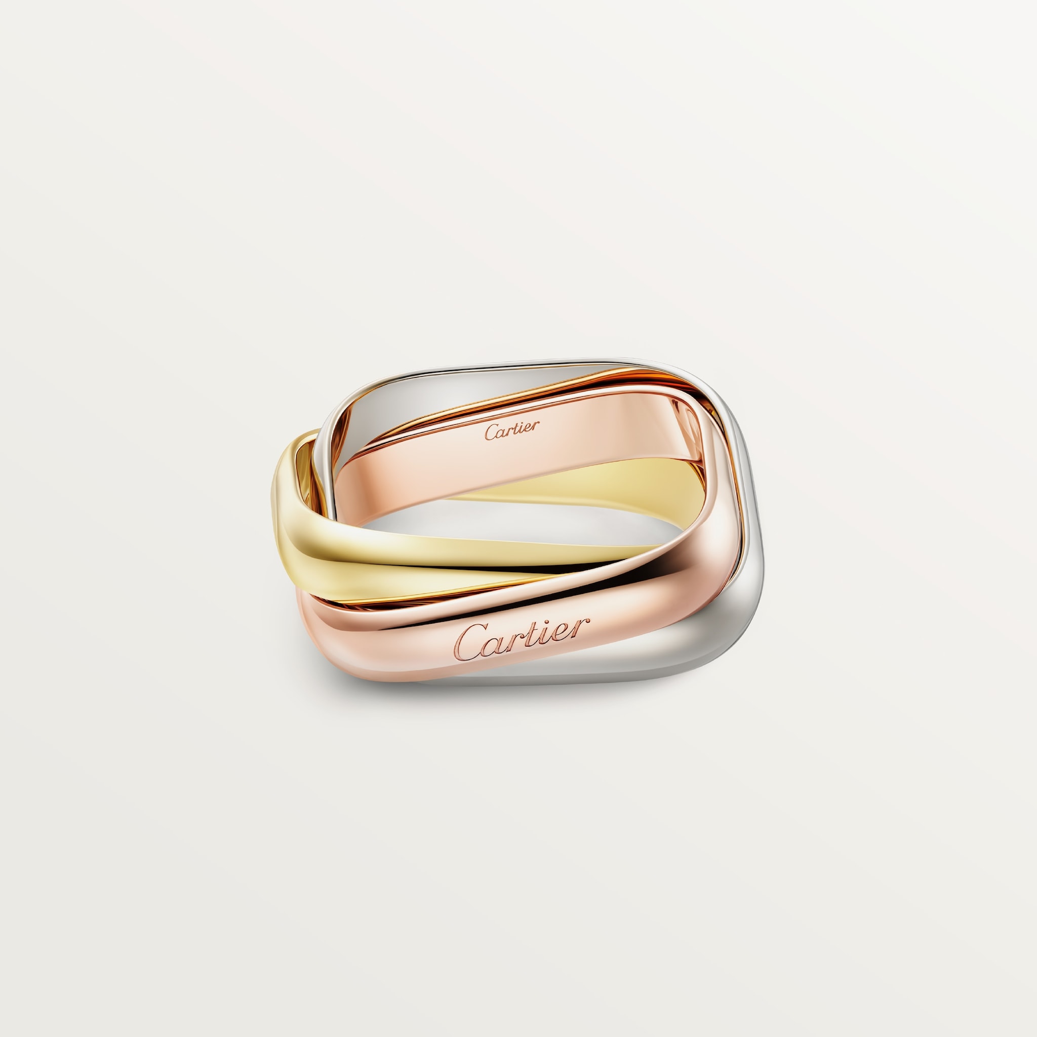 Trinity cushion ring, Medium modelWhite gold, yellow gold, rose gold