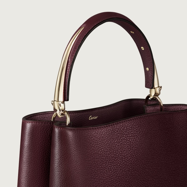 Small model handle bag, Panthère Double Grape grained calfskin, golden finish