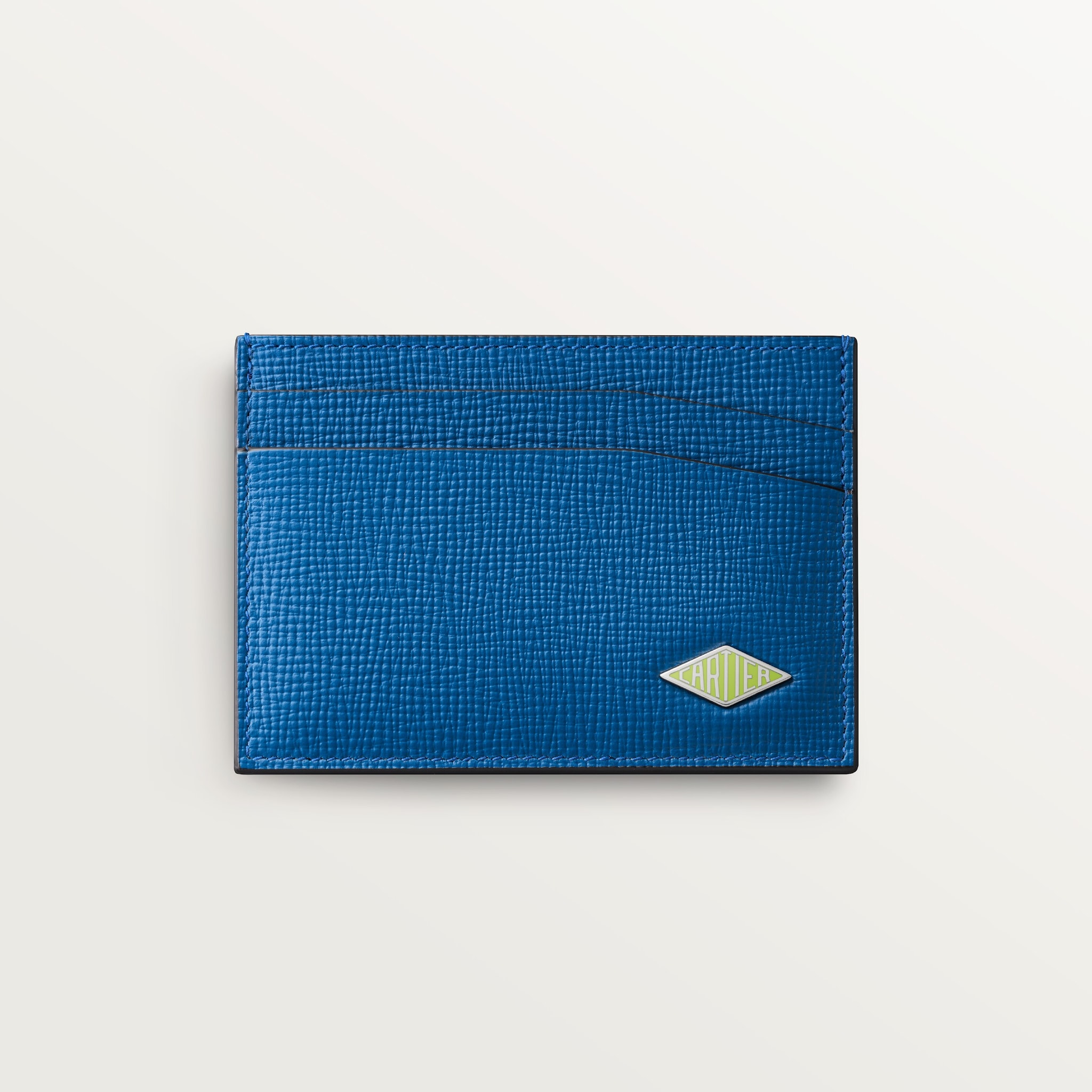 双卡片夹，Cartier Losange系列海洋蓝粒面小牛皮，镀钯饰面和青柠色珐琅