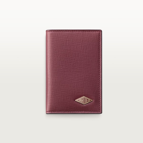 Cartier Losange系列4信用卡皮夹 酒红色粒纹小牛皮，镀金饰面，酒红色珐琅