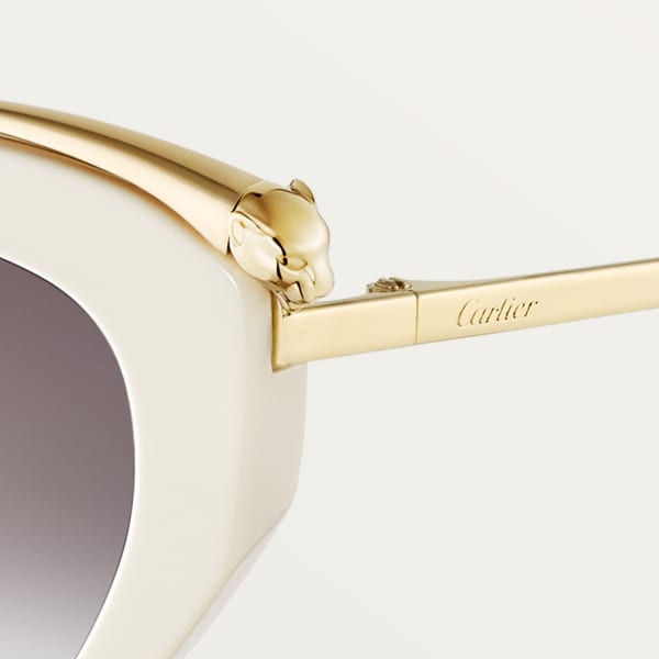 Panthère de Cartier Sunglasses Smooth golden-finish metal, white acetate, grey lenses