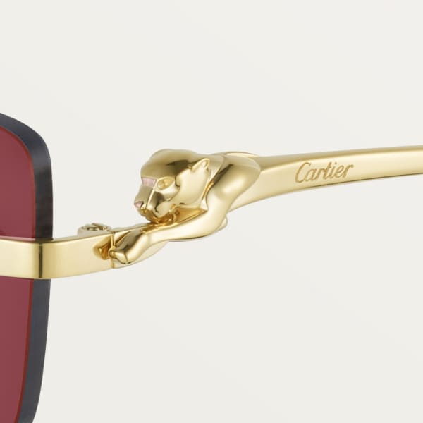 Panthère de Cartier太阳眼镜 抛光镀金饰面金属，酒红色镜片