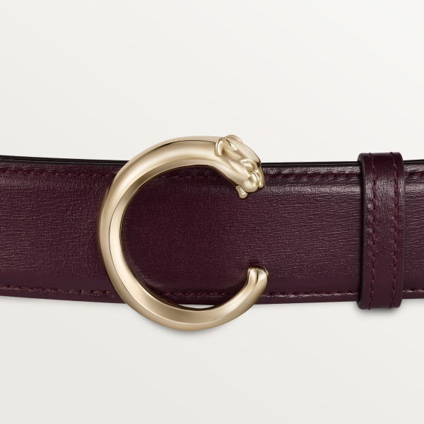 Belt 35 mm, Panthère de Cartier, Size 75 cm Grape calfskin, golden finish buckle