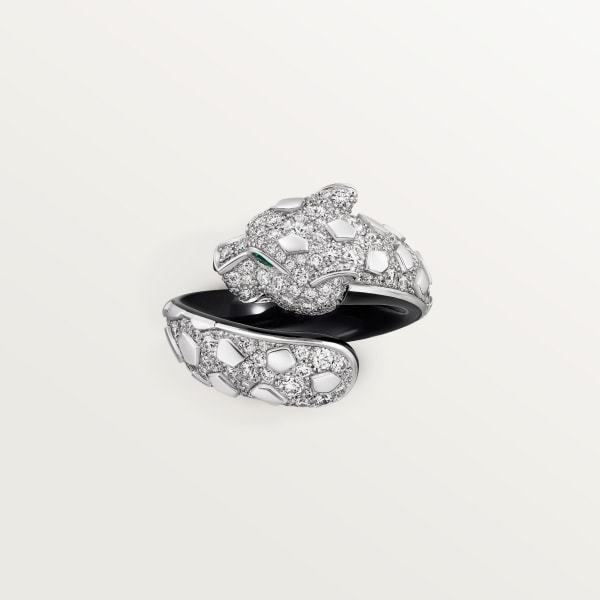 Panthère de Cartier ring, black lacquer, paved White gold, black lacquer, onyx, emeralds, diamonds