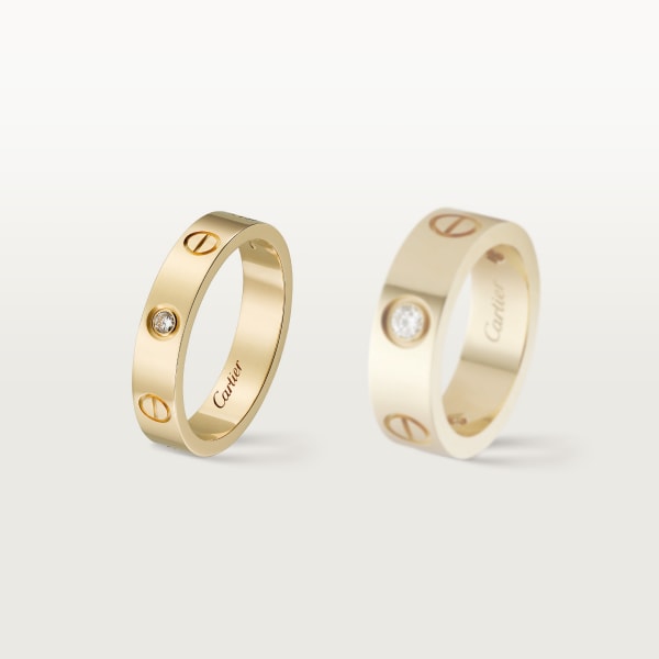 Love ring, small model, 1 diamond Yellow gold, diamond