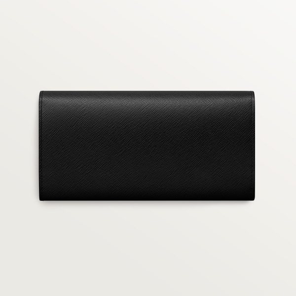 International wallet with flap, C de Cartier Black textured calfskin, golden finish