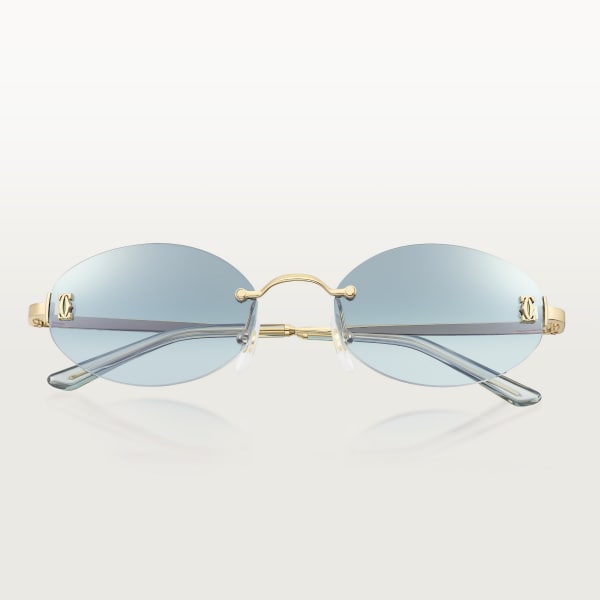 C de Cartier Sunglasses Smooth golden-finish metal, light blue lenses