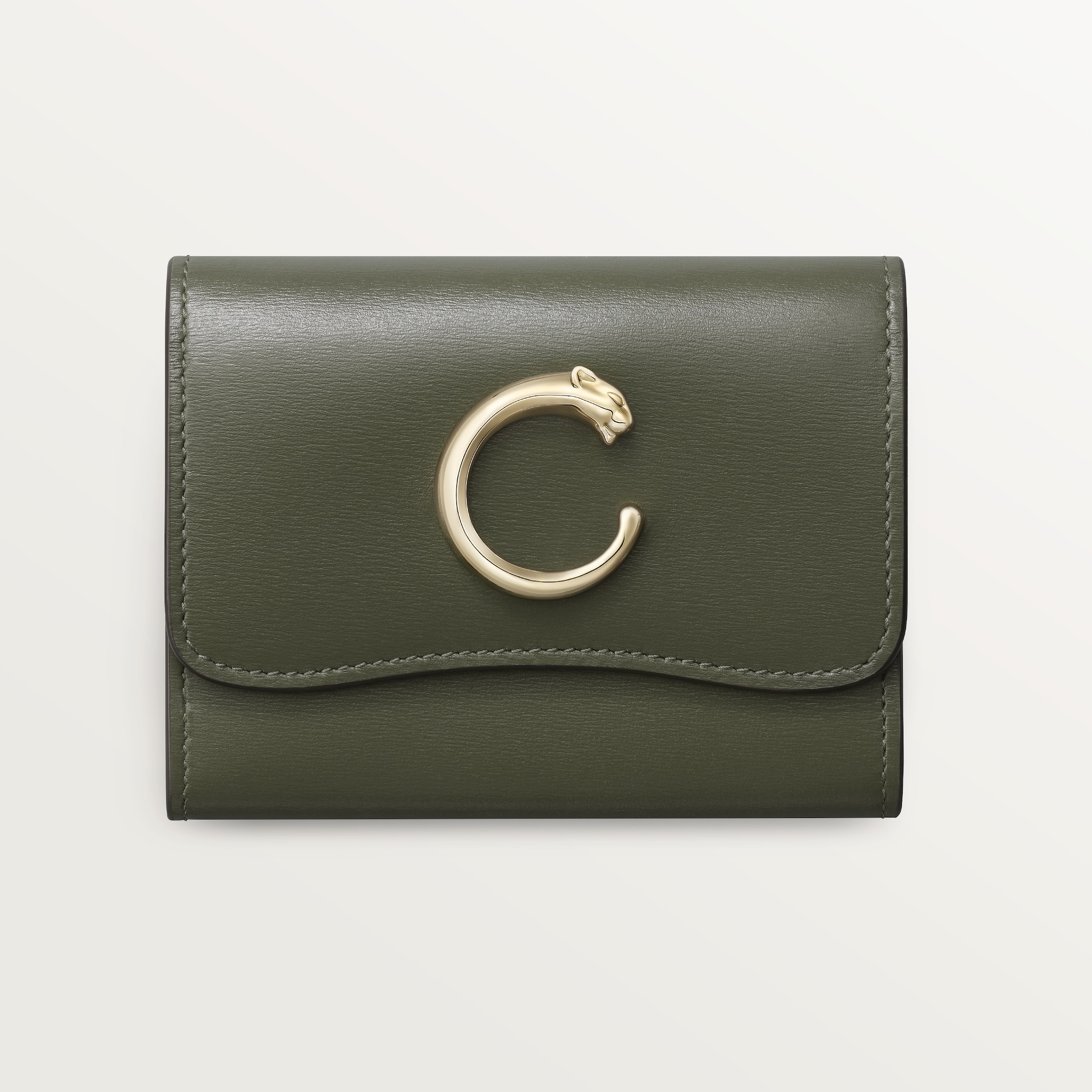 Wallet, Panther CGreen tea calfskin, golden finish