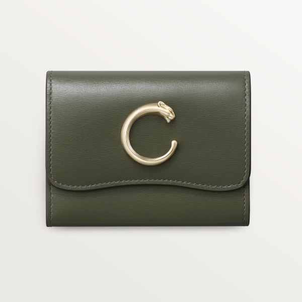 Wallet, Panther C Green tea calfskin, golden finish