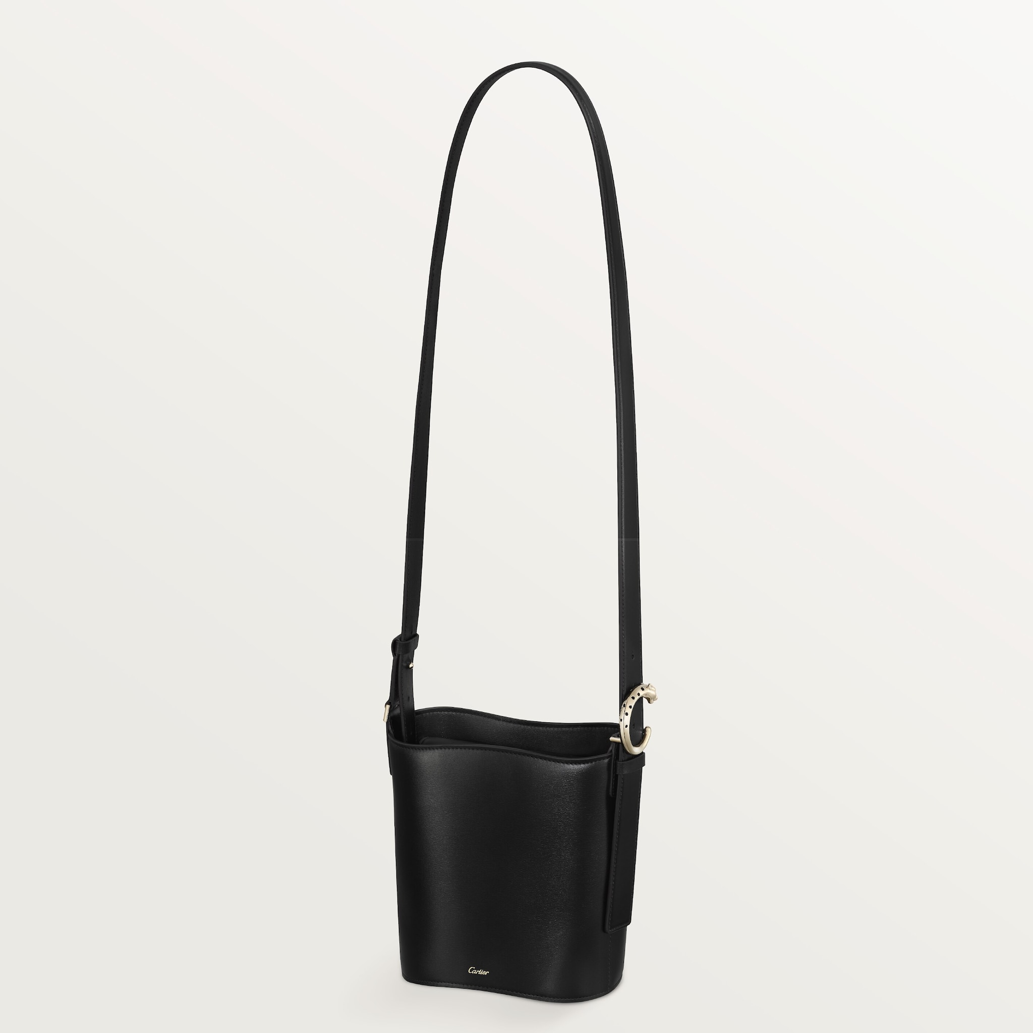 Mini bucket bag, Panthère CBlack grained calfskin, golden finish