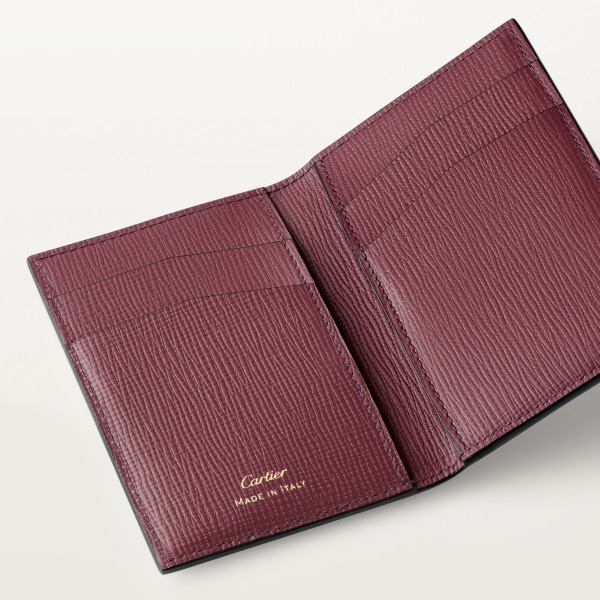 Four-credit card holder, Cartier Losange Burgundy grained calfskin, golden finish and burgundy enamel
