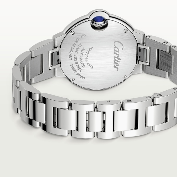 Ballon Bleu de Cartier watch 33 mm, automatic mechanical movement, steel, diamonds