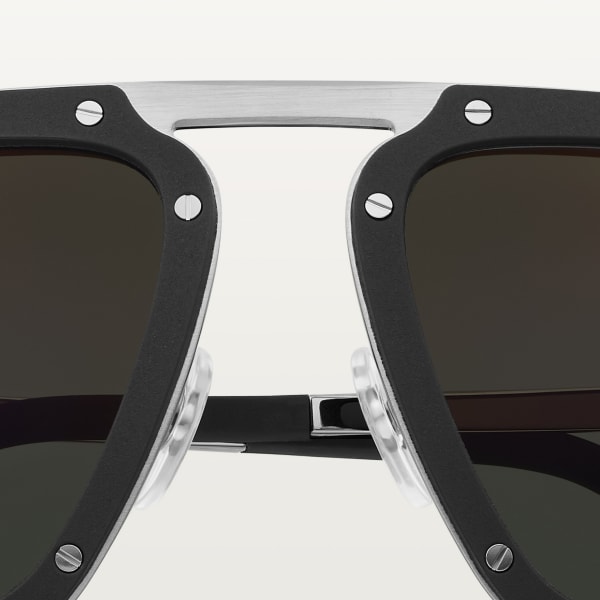 Santos de Cartier Sunglasses Brushed platinum-finish metal, black rubber, black lenses
