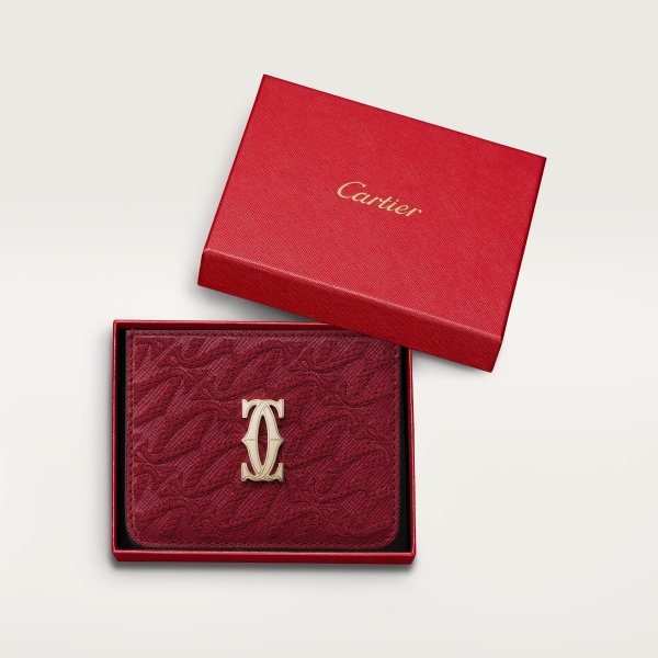 Simple Card Holder, C de Cartier Cherry red textured calfskin, embroidery, golden finish