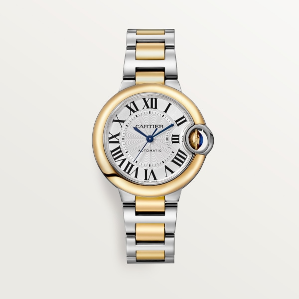 Ballon Bleu de Cartier watch 33 mm, automatic mechanical movement, yellow gold, steel