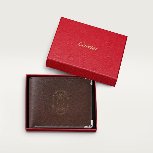 Must de Cartier Small Leather Goods, compact wallet Chocolate dots calfskin, palladium finish