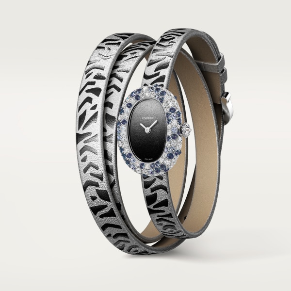 Baignoire watch Mini model, quartz movement, white gold, diamonds, leather