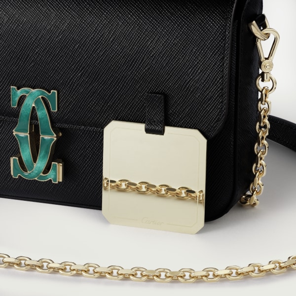 Mini chain bag, C de Cartier Black calfskin, golden finish