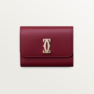 Mini wallet, C de Cartier Cherry red textured calfskin, golden finish