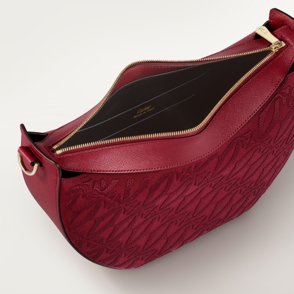 Hobo bag, C de Cartier Cherry red textured calfskin, embroidery, golden finish