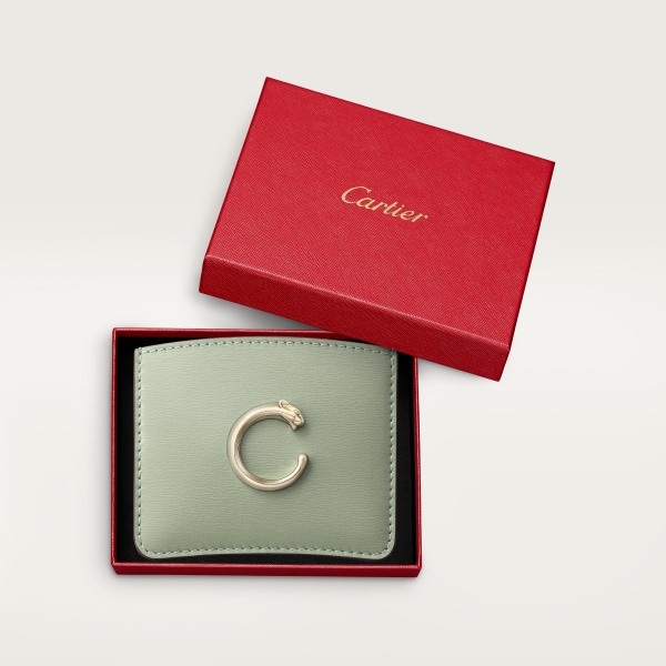 Simple card holder, Panthère C de Cartier Sage green grained calfskin, golden finish
