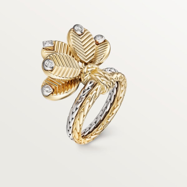 Grain de Café ring, diamonds Yellow gold, white gold, diamonds