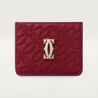 Simple Card Holder, C de Cartier Cherry red textured calfskin, embroidery, golden finish