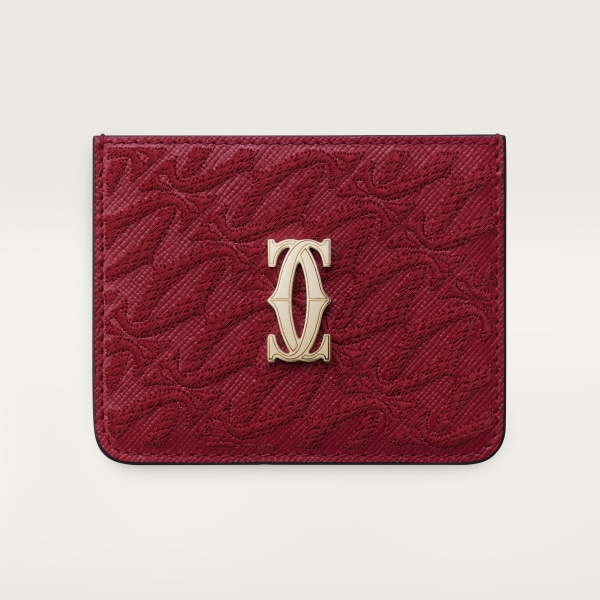 Simple Card Holder, C de Cartier Cherry red textured calfskin, embroidery, golden finish