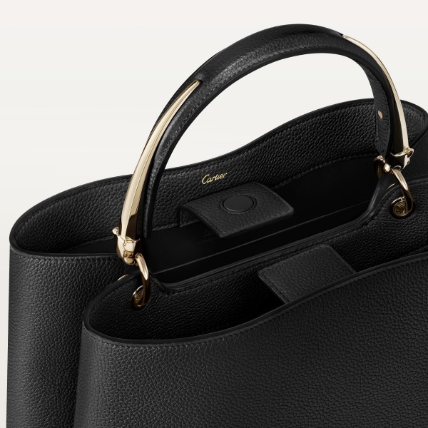 Medium model handle bag, Panthère de Cartier Black grained calfskin