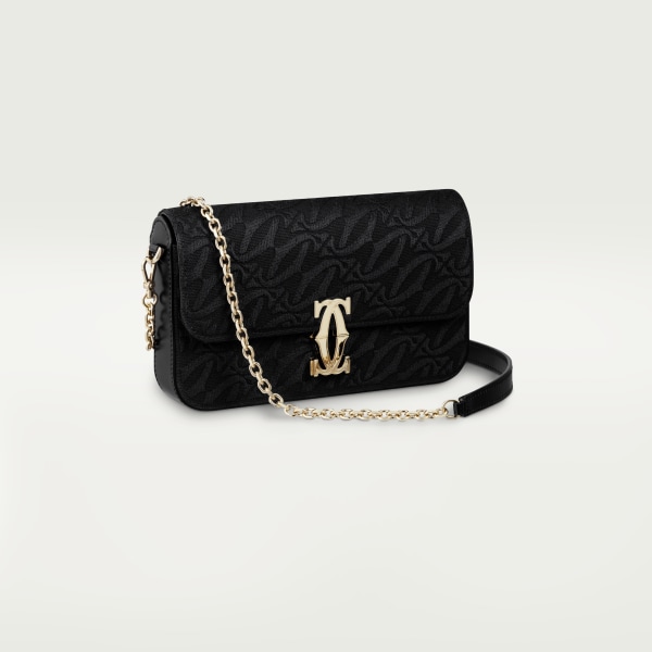 Mini chain bag, C de Cartier Embroidery and black calfskin, golden finish