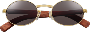 Première de Cartier Sunglasses Smooth gold and platinum finish metal, brown wood, grey glass