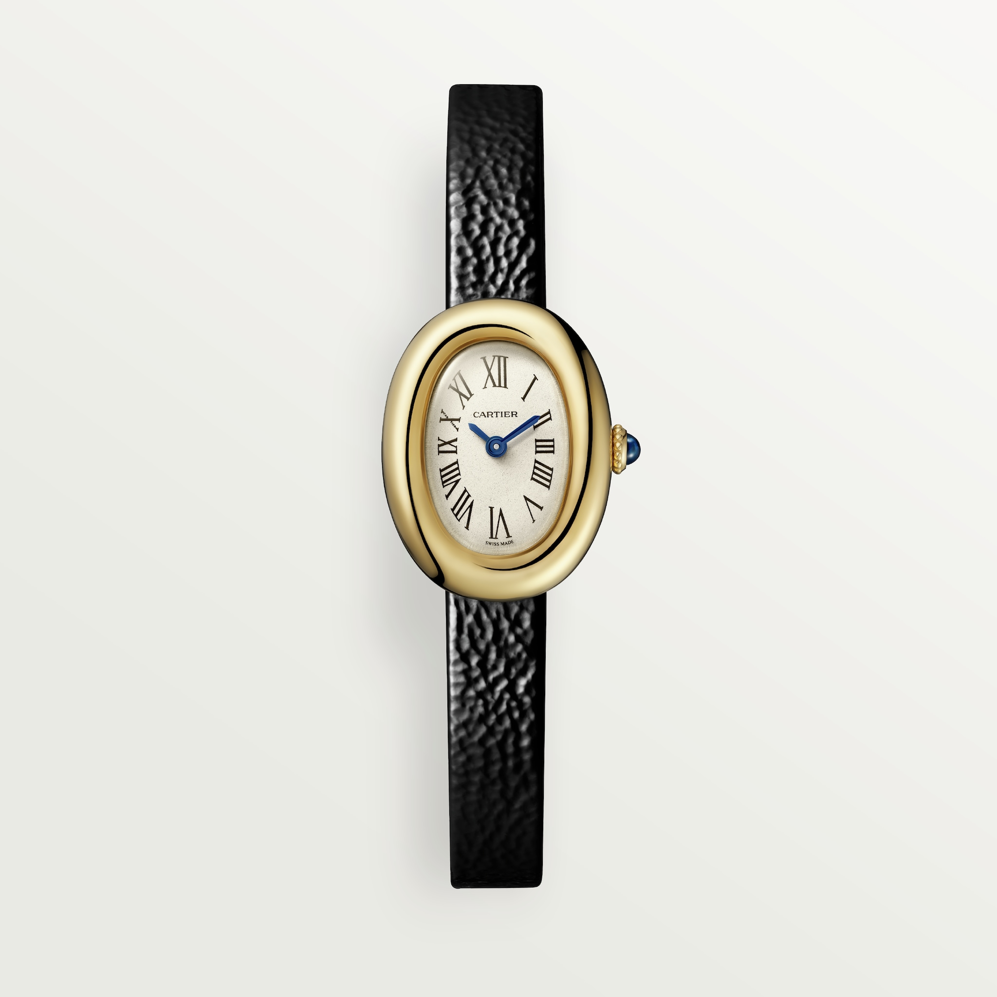 Baignoire watchMini model, quartz movement, yellow gold, leather