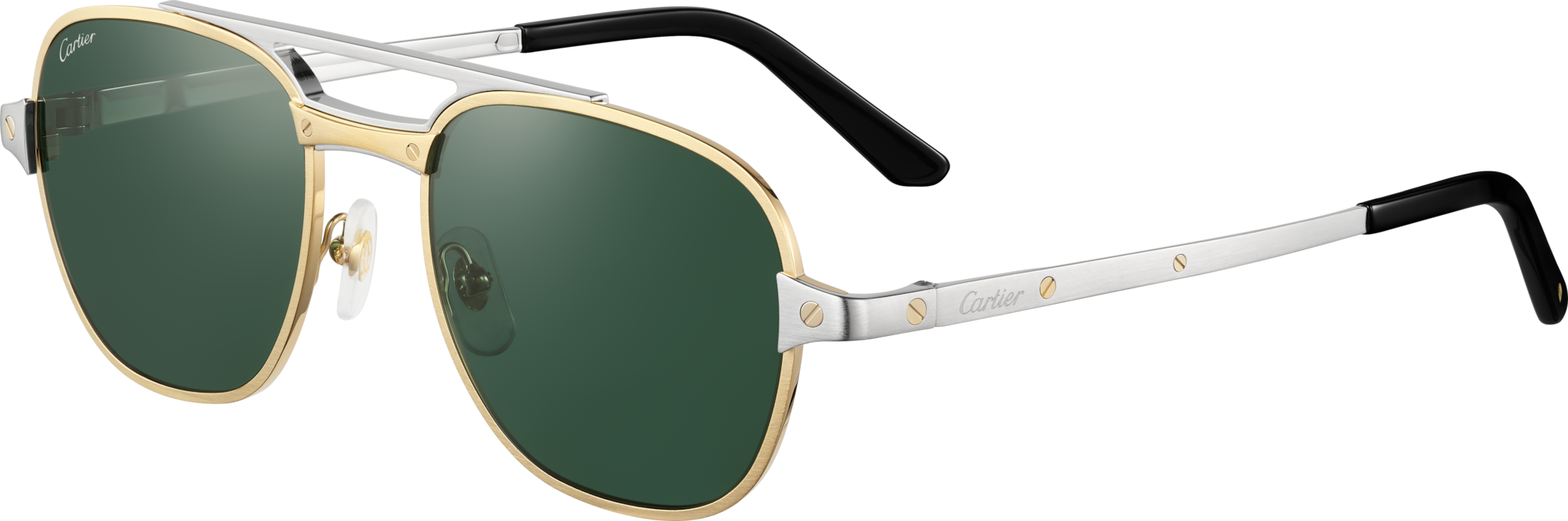 Santos de Cartier太阳眼镜拉丝镀铂饰面金属，绿色镜片