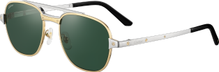 Santos de Cartier Sunglasses Bushed platinum finish metal, green lenses