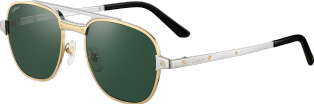 Santos de Cartier太阳眼镜 拉丝镀铂饰面金属，绿色镜片