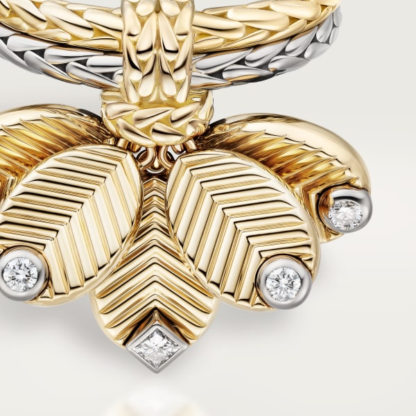 Grain de Café ring, diamonds Yellow gold, white gold, diamonds