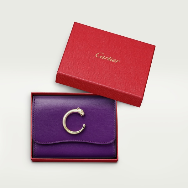 迷你皮夹，Panthère de Cartier卡地亚猎豹系列 紫色小牛皮，镀金饰面